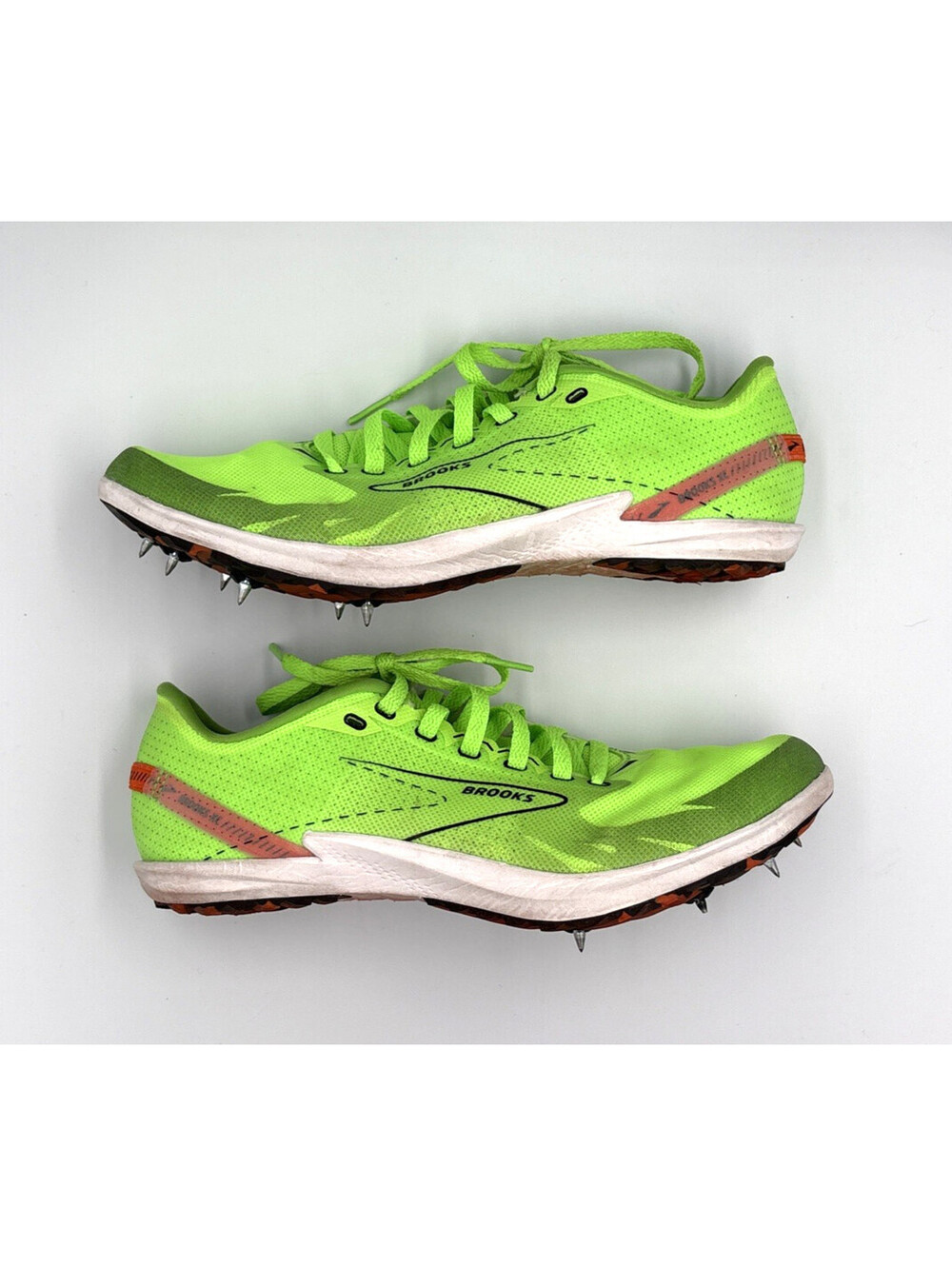 Brooks Draft XC Racing Spikes Green Gecko Red Orange White Men's Size 7